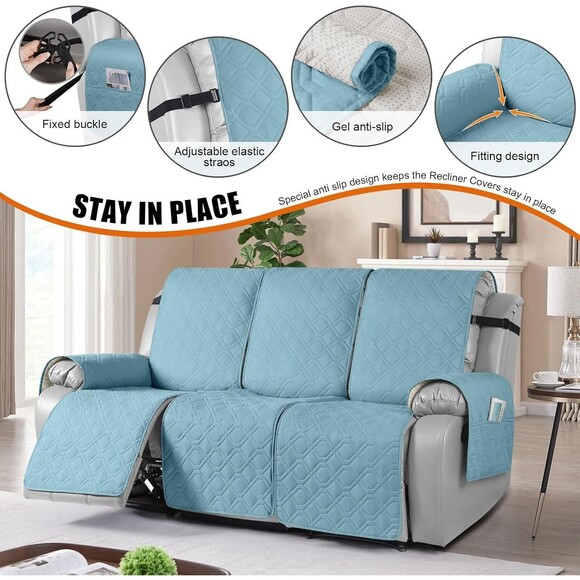 Waterproof Recliner Sofa Cover Couch Covers 1-Piece 3 Seater Blue Vansofy - Picture 3 of 6